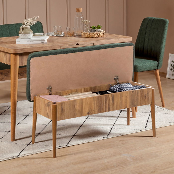 Hanah Home Banco Verde Pino Atlántico, Banco de Lino, Banco para Sala de Estar, Entrada o Dormitorio, 110x40x46 cm, Diseño Moderno